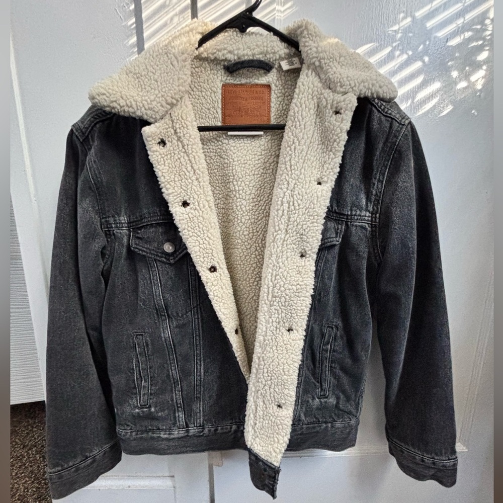 Black Sherpa-Lined Denim Jacket